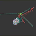 Green Helicopter Model With White Rotors Cockpit And Reflective Surface