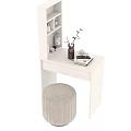 Modern White Dressing Table With Mirror Shelf Stool And Decorative Items 3d model