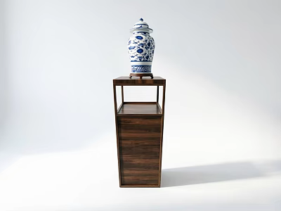 Dark Traditional Wooden Decorative Cabinet With Blue And White Vase On Top 3d model