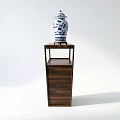 Dark Traditional Wooden Decorative Cabinet With Blue And White Vase On Top