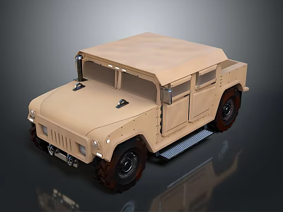 Beige Military Vehicle With Canvas Top And Rugged Off Road Design 3d model