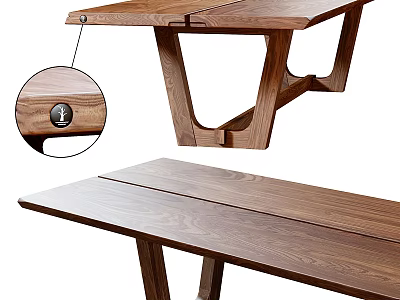 Walnut Wood Dining Table With Spliced Design Sturdy Legs And Natural Wood Grain 3d model