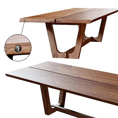 Walnut Wood Dining Table With Spliced Design Sturdy Legs And Natural Wood Grain 3d model