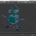 Blue Square Robot Character With Tracked Legs Antennas And Mechanical Arms