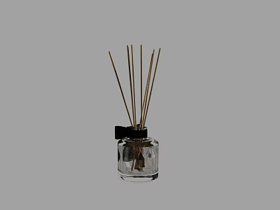 Elegant Transparent Glass Fragrance Diffuser With Black Bow And Reed Sticks 3d model