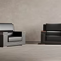 Black Leather Single Sofa With Modern Square Design And Wooden Frame Details 3d model