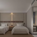 Modern Hotel Room Interior With Twin Beds Nightstands Soft Lighting And Wooden Floor