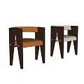 Stylish Dark Brown Wooden Dining Chair With Orange Cushion And Brass Rivets