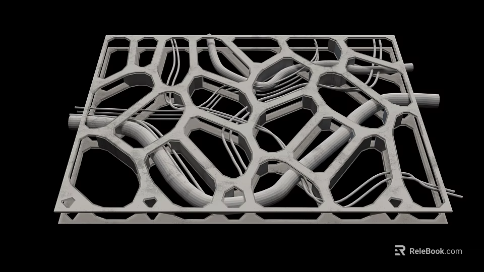 Industrial Equipment 3D Printed Geometric Lattice Structure With Interconnected Pipes And Mechanical Framework 3d model 