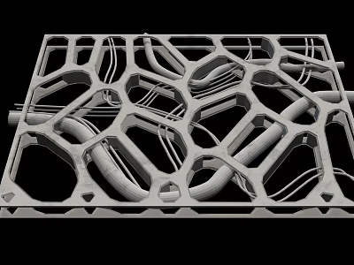 Industrial Equipment 3D Printed Geometric Lattice Structure With Interconnected Pipes And Mechanical Framework 3d model