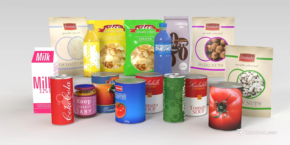 Assorted Packaged Food Items Including Canned Goods Snacks And Beverages 3d model 