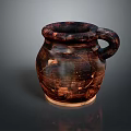 Handcrafted Clay Jug With Brown Black Textured Surface And Curved Handle