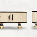 Modern Elegant Sideboard Cabinet With Vertical Striped Panels Black Trim And Gold Legs