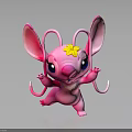 Cute Pink Cartoon Alien Creature With Big Ears Yellow Flower Standing Playful Pose Shiny Surface