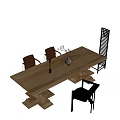Industrial Style Wooden Dining Table With Metal Legs And Lattice Back Chairs