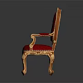 Elegant Red Classical Chair With Gold Accents Velvet Upholstery And Carved Wooden Legs
