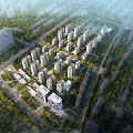 Aerial View Planning of Modern Residential Community with High Rise Buildings Green Spaces and Road Networks