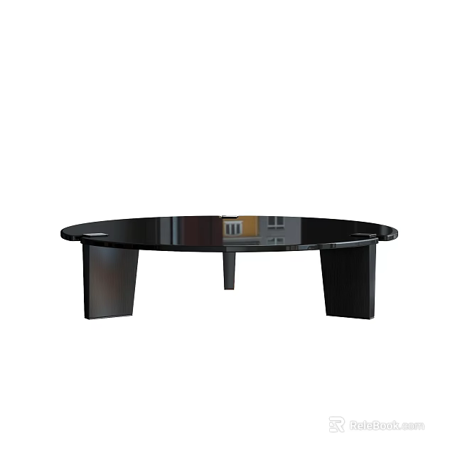Black Round Modern Coffee Table With Sleek Design And Three Legs 3d model