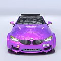 Purple Modified Convertible Car With Open Top Black Spoiler And Wheels