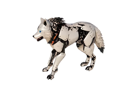 Futuristic Mechanical Wolf Robot Design With Metallic Body And Cybernetic Features 3d model