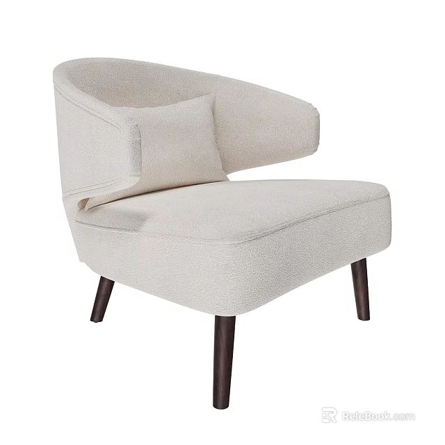 Light Beige Single Sofa With Curved Armrests Cushion And Dark Wooden Legs 3d model 
