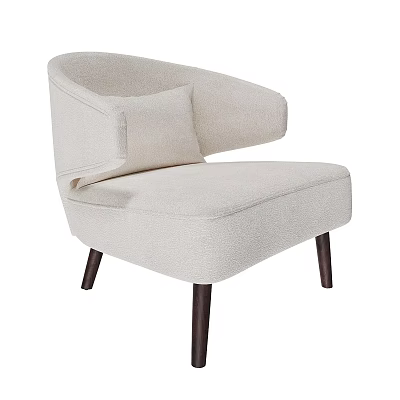 Light Beige Single Sofa With Curved Armrests Cushion And Dark Wooden Legs 3d model