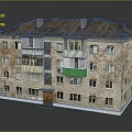 Old Multi Story Apartment Building With Brick Exterior Windows And Green Balconies