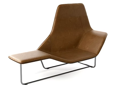 Modern Brown Leather Leisure Chair With Metal Frame And Footrest 3d model