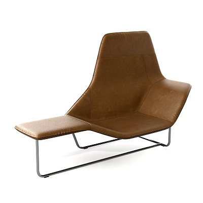 Modern Brown Leather Leisure Chair With Metal Frame And Footrest 3d model
