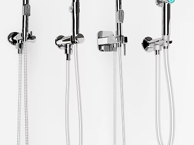 Modern Chrome Bathroom Faucet with Shower Head and Flexible Hose Design 3d model