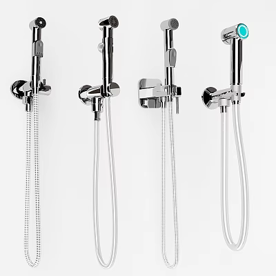 Modern Chrome Bathroom Faucet with Shower Head and Flexible Hose Design 3d model