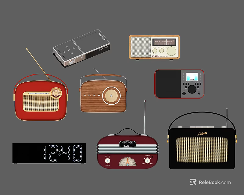 Headphone Speakers With Various Retro And Modern Designs In Different Colors 3d model 