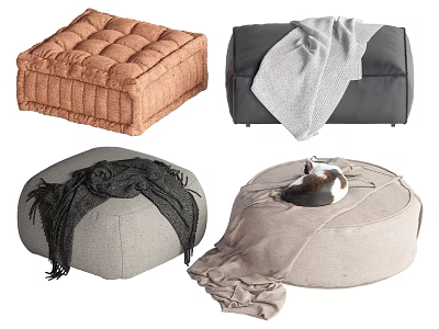 Various Style Ottoman Pouf Designs With Different Colors And Decorative Blankets 3d model