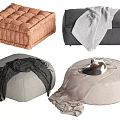 Various Style Ottoman Pouf Designs With Different Colors And Decorative Blankets 3d model