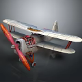 Vintage Biplane Airplane With Red Propeller And White Wing Details In Classic Style