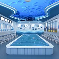 School Modern Underwater Themed Classroom With Blue Coral Ceiling Central Pool And Large Screen