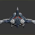 Mythical Creature Fantasy Character With Spiked Armor Blue Skin Red White Gear Arms Outstretched