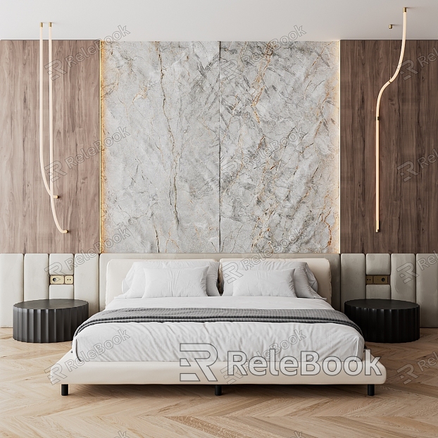 Bedroom background wall bed background wall antique background wall double bed model