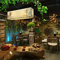 Traditional Tea Specialty Store Interior With Green Plants Chandeliers Wooden Tables And Tea Sets