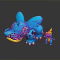 Game Movie Characters Featuring Blue Crocodile And Small Blue Character With Yellow Hat Red Spear