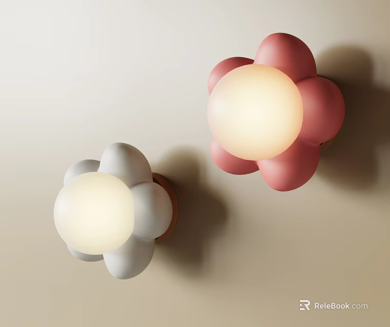 Modern Wall Lamps with White Grey and Pink Petal Design and Spherical Light 3d model 