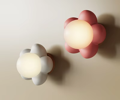 Modern Wall Lamps with White Grey and Pink Petal Design and Spherical Light 3d model