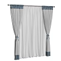 Layered Gray Curtains with Blue Trim and White Sheer Panels and Blue Tiebacks
