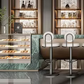 Elegant Modern Bar Interior With Marble Counter Bar Stools And Glass Shelves
