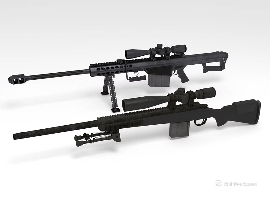 Black Sniper Rifles With Telescopic Sights And Bipods For Precision Shooting 3d model 