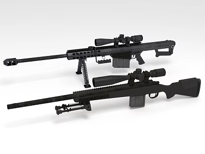 Black Sniper Rifles With Telescopic Sights And Bipods For Precision Shooting 3d model