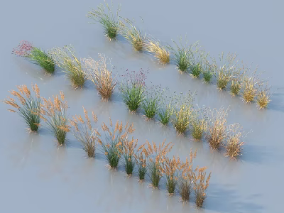 Colorful Decorative Grasses 3D Rendering With Green Yellow Brown Hues On Light Background 3d model