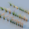 Colorful Decorative Grasses 3D Rendering With Green Yellow Brown Hues On Light Background