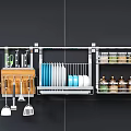 Wall Mounted Kitchen Utensils Rack With Knives Spatulas Plates And Spice Jars