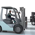 Industrial Forklift Equipment With Operators In Safety Gear And Various Colors